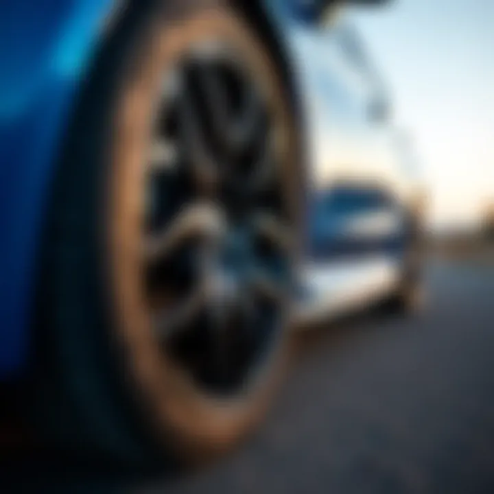 Close-up of Subaru Impreza's rally wheels and tires