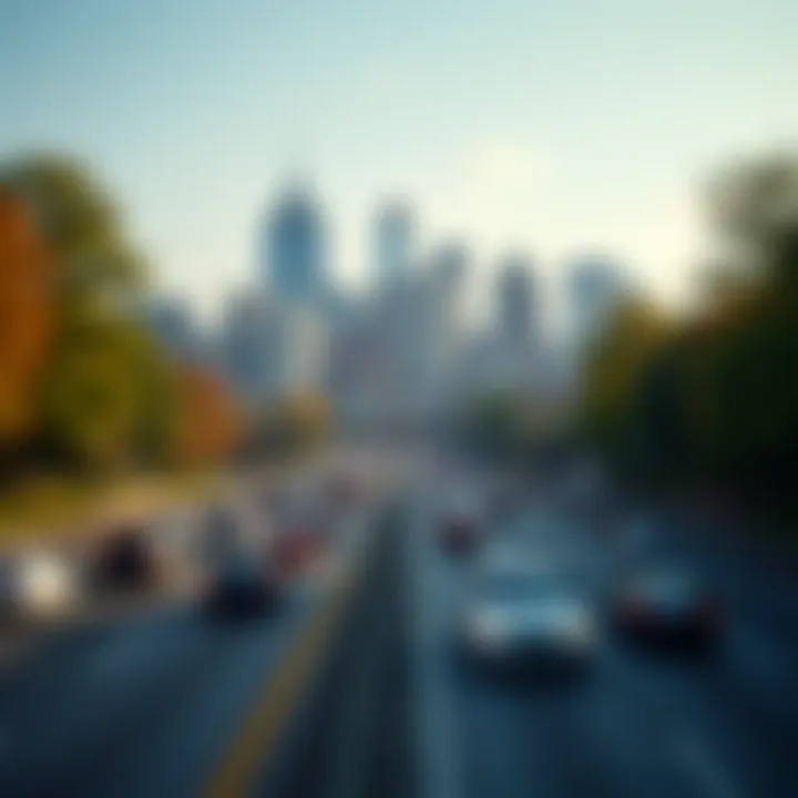 A scenic view of Pittsburgh's skyline with cars on the road