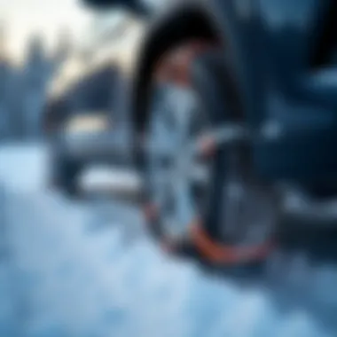 Illustration of snow chain installation on a tire