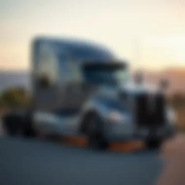 Stylish Fuel-Efficient Truck A sleek truck parked against a scenic backdrop