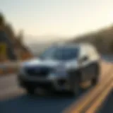 A sleek used Subaru Forester STI parked on a scenic road