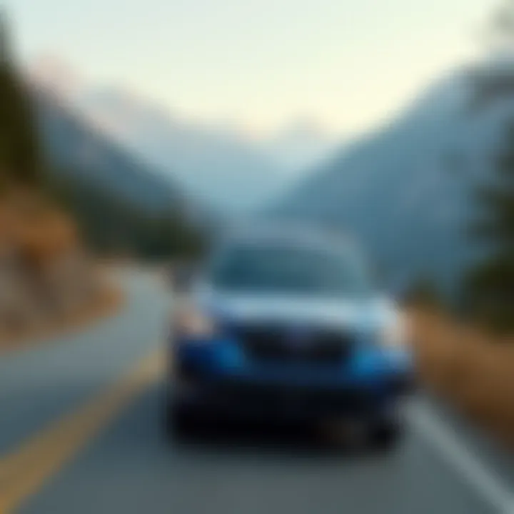 A used Subaru Forester STI navigating a winding mountain road