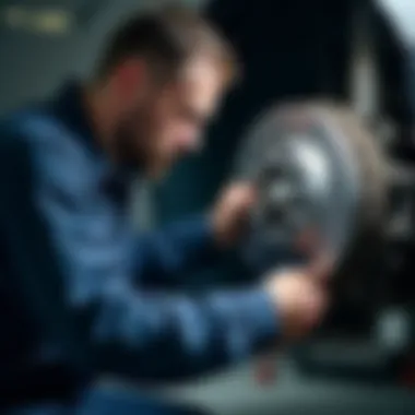 Mechanic working on a vehicle's braking system